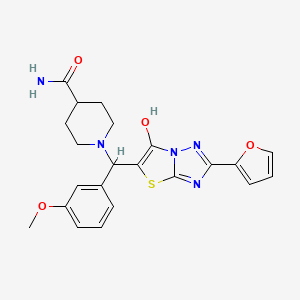 molecular formula C22H23N5O4S B2845336 1-((2-(Furan-2-yl)-6-hydroxythiazolo[3,2-b][1,2,4]triazol-5-yl)(3-methoxyphenyl)methyl)piperidine-4-carboxamide CAS No. 887222-50-6