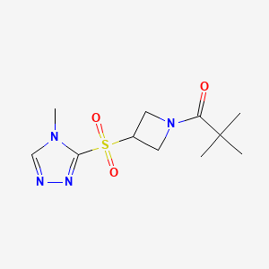 molecular formula C11H18N4O3S B2845357 2,2-dimethyl-1-(3-((4-methyl-4H-1,2,4-triazol-3-yl)sulfonyl)azetidin-1-yl)propan-1-one CAS No. 2034443-32-6