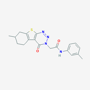 molecular formula C19H20N4O2S B284537 2-(7-methyl-4-oxo-5,6,7,8-tetrahydro[1]benzothieno[2,3-d][1,2,3]triazin-3(4H)-yl)-N-(3-methylphenyl)acetamide 