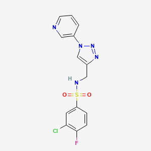 molecular formula C14H11ClFN5O2S B2845370 3-chloro-4-fluoro-N-((1-(pyridin-3-yl)-1H-1,2,3-triazol-4-yl)methyl)benzenesulfonamide CAS No. 2034271-01-5