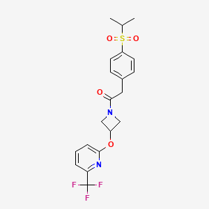 molecular formula C20H21F3N2O4S B2845376 2-(4-(异丙磺酰基)苯基)-1-(3-((6-(三氟甲基)吡啶-2-基)氧)氮杂环丁烷-1-基)乙酮 CAS No. 2034575-45-4