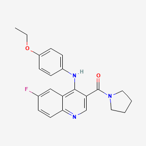 molecular formula C22H22FN3O2 B2845388 (4-((4-Ethoxyphenyl)amino)-6-fluoroquinolin-3-yl)(pyrrolidin-1-yl)methanone CAS No. 1358983-44-4