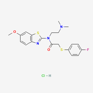 molecular formula C20H23ClFN3O2S2 B2845414 N-(2-(二甲基氨基)乙基)-2-((4-氟苯基)硫基)-N-(6-甲氧基苯并[d]噻唑-2-基)乙酰胺盐酸盐 CAS No. 1216984-22-3