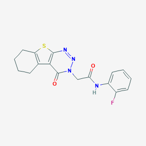 molecular formula C17H15FN4O2S B284544 N-(2-fluorophenyl)-2-(4-oxo-5,6,7,8-tetrahydro[1]benzothieno[2,3-d][1,2,3]triazin-3(4H)-yl)acetamide 