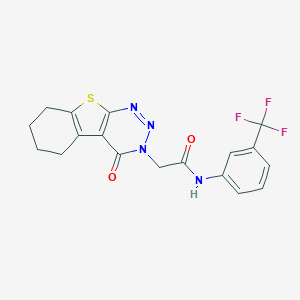 molecular formula C18H15F3N4O2S B284545 2-(4-oxo-5,6,7,8-tetrahydro[1]benzothieno[2,3-d][1,2,3]triazin-3(4H)-yl)-N-[3-(trifluoromethyl)phenyl]acetamide 
