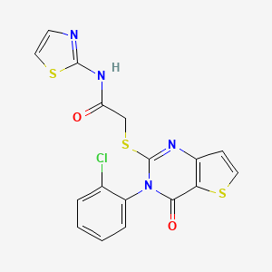 molecular formula C17H11ClN4O2S3 B2845462 2-{[3-(2-chlorophenyl)-4-oxo-3H,4H-thieno[3,2-d]pyrimidin-2-yl]sulfanyl}-N-(1,3-thiazol-2-yl)acetamide CAS No. 2310145-33-4