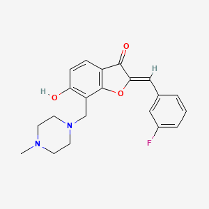 molecular formula C21H21FN2O3 B2845479 (Z)-2-(3-fluorobenzylidene)-6-hydroxy-7-((4-methylpiperazin-1-yl)methyl)benzofuran-3(2H)-one CAS No. 896850-07-0