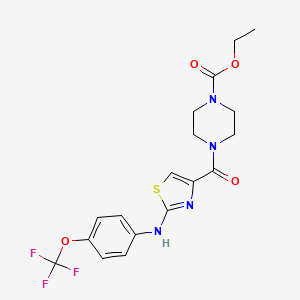molecular formula C18H19F3N4O4S B2845488 Ethyl 4-(2-((4-(trifluoromethoxy)phenyl)amino)thiazole-4-carbonyl)piperazine-1-carboxylate CAS No. 955908-67-5