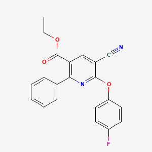 molecular formula C21H15FN2O3 B2845537 Ethyl 5-cyano-6-(4-fluorophenoxy)-2-phenylnicotinate CAS No. 306980-17-6