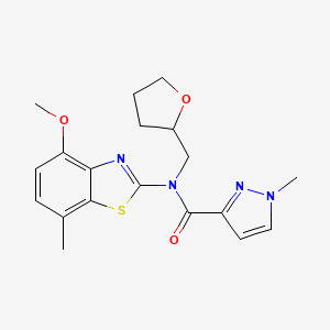 molecular formula C19H22N4O3S B2845545 N-(4-甲氧基-7-甲基苯并[d]噻唑-2-基)-1-甲基-N-((四氢呋喃-2-基)甲基)-1H-吡唑-3-羧酰胺 CAS No. 1171171-05-3