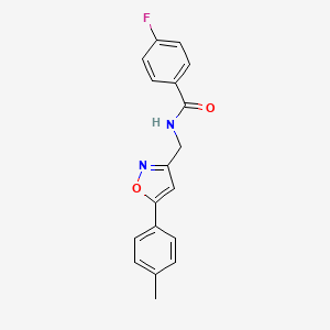 molecular formula C18H15FN2O2 B2845548 4-fluoro-N-((5-(p-tolyl)isoxazol-3-yl)methyl)benzamide CAS No. 946262-63-1