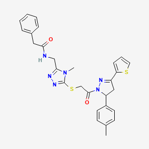 N-((4-methyl-5-((2-oxo-2-(3-(thiophen-2-yl)-5-(p-tolyl)-4,5-dihydro-1H-pyrazol-1-yl)ethyl)thio)-4H-1,2,4-triazol-3-yl)methyl)-2-phenylacetamide