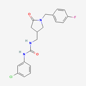 molecular formula C19H19ClFN3O2 B2845584 1-(3-氯苯基)-3-((1-(4-氟苄基)-5-氧代吡咯啉-3-基)甲基)脲 CAS No. 946351-94-6