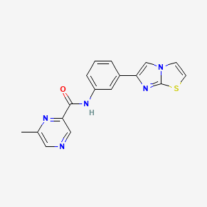 molecular formula C17H13N5OS B2845587 N-(3-{imidazo[2,1-b][1,3]thiazol-6-yl}phenyl)-6-methylpyrazine-2-carboxamide CAS No. 2415570-86-2