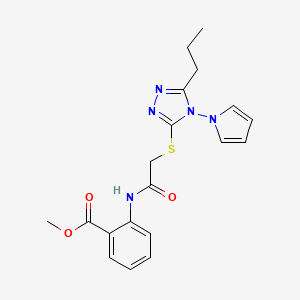 molecular formula C19H21N5O3S B2845607 Methyl 2-[[2-[(5-propyl-4-pyrrol-1-yl-1,2,4-triazol-3-yl)sulfanyl]acetyl]amino]benzoate CAS No. 896295-23-1