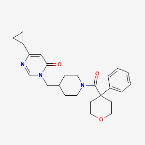 molecular formula C25H31N3O3 B2845618 6-Cyclopropyl-3-{[1-(4-phenyloxane-4-carbonyl)piperidin-4-yl]methyl}-3,4-dihydropyrimidin-4-one CAS No. 2176070-06-5