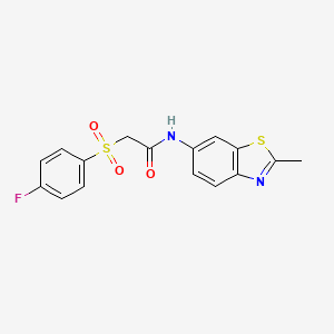 molecular formula C16H13FN2O3S2 B2845620 2-((4-fluorophenyl)sulfonyl)-N-(2-methylbenzo[d]thiazol-6-yl)acetamide CAS No. 895467-59-1