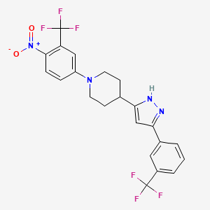 molecular formula C22H18F6N4O2 B2845623 1-[4-nitro-3-(trifluoromethyl)phenyl]-4-{5-[3-(trifluoromethyl)phenyl]-1H-pyrazol-3-yl}piperidine CAS No. 1026780-29-9