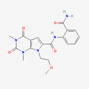 molecular formula C19H21N5O5 B2845627 N-(2-carbamoylphenyl)-7-(2-methoxyethyl)-1,3-dimethyl-2,4-dioxo-2,3,4,7-tetrahydro-1H-pyrrolo[2,3-d]pyrimidine-6-carboxamide CAS No. 1021023-10-8