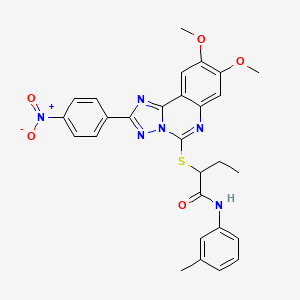 molecular formula C28H26N6O5S B2845642 2-((8,9-dimethoxy-2-(4-nitrophenyl)-[1,2,4]triazolo[1,5-c]quinazolin-5-yl)thio)-N-(m-tolyl)butanamide CAS No. 901736-49-0