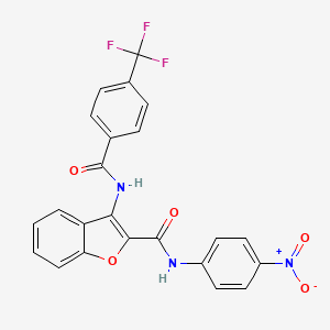 molecular formula C23H14F3N3O5 B2845677 N-(4-硝基苯基)-3-(4-(三氟甲基)苯甲酰氨基)苯并呋喃-2-甲酰胺 CAS No. 887899-17-4