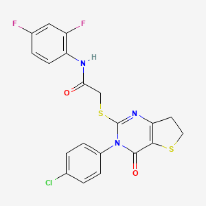 molecular formula C20H14ClF2N3O2S2 B2845699 2-[[3-(4-chlorophenyl)-4-oxo-6,7-dihydrothieno[3,2-d]pyrimidin-2-yl]sulfanyl]-N-(2,4-difluorophenyl)acetamide CAS No. 687563-77-5