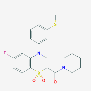 molecular formula C21H21FN2O3S2 B2845706 (6-fluoro-4-(3-(methylthio)phenyl)-1,1-dioxido-4H-benzo[b][1,4]thiazin-2-yl)(piperidin-1-yl)methanone CAS No. 1251614-34-2