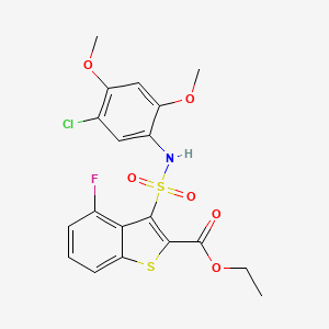 molecular formula C19H17ClFNO6S2 B2845723 Ethyl 3-[(5-chloro-2,4-dimethoxyphenyl)sulfamoyl]-4-fluoro-1-benzothiophene-2-carboxylate CAS No. 899724-44-8