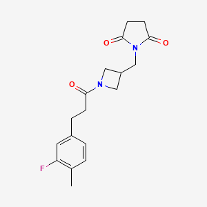 molecular formula C18H21FN2O3 B2845725 1-((1-(3-(3-Fluoro-4-methylphenyl)propanoyl)azetidin-3-yl)methyl)pyrrolidine-2,5-dione CAS No. 2194847-79-3