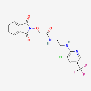 molecular formula C18H14ClF3N4O4 B2845751 N-(2-{[3-chloro-5-(trifluoromethyl)-2-pyridinyl]amino}ethyl)-2-[(1,3-dioxo-1,3-dihydro-2H-isoindol-2-yl)oxy]acetamide CAS No. 339096-77-4