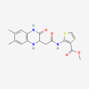 molecular formula C18H19N3O4S B2845762 Methyl 2-(2-(6,7-dimethyl-3-oxo-1,2,3,4-tetrahydroquinoxalin-2-yl)acetamido)thiophene-3-carboxylate CAS No. 1188363-49-6