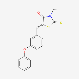 molecular formula C18H15NO2S2 B2845767 3-Ethyl-5-[(3-phenoxyphenyl)methylidene]-2-sulfanylidene-1,3-thiazolidin-4-one CAS No. 359899-51-7