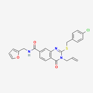 molecular formula C24H20ClN3O3S B2845768 2-[(4-chlorophenyl)methylsulfanyl]-N-(furan-2-ylmethyl)-4-oxo-3-prop-2-enylquinazoline-7-carboxamide CAS No. 451467-36-0