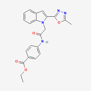 molecular formula C22H20N4O4 B2845793 ethyl 4-({[2-(5-methyl-1,3,4-oxadiazol-2-yl)-1H-indol-1-yl]acetyl}amino)benzoate CAS No. 923243-77-0
