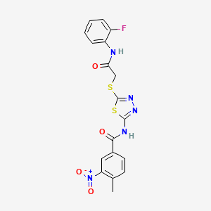molecular formula C18H14FN5O4S2 B2845810 N-(5-((2-((2-氟苯基)氨基)-2-氧代乙基)硫)-1,3,4-噻二唑-2-基)-4-甲基-3-硝基苯甲酰胺 CAS No. 391869-30-0