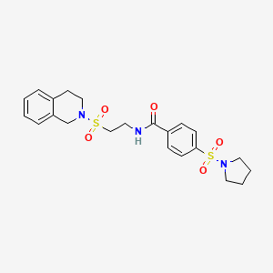 molecular formula C22H27N3O5S2 B2845818 N-(2-((3,4-dihydroisoquinolin-2(1H)-yl)sulfonyl)ethyl)-4-(pyrrolidin-1-ylsulfonyl)benzamide CAS No. 922087-74-9