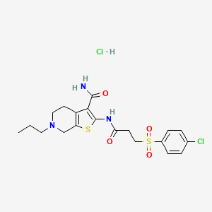 molecular formula C20H25Cl2N3O4S2 B2845836 2-(3-((4-Chlorophenyl)sulfonyl)propanamido)-6-propyl-4,5,6,7-tetrahydrothieno[2,3-c]pyridine-3-carboxamide hydrochloride CAS No. 1329409-29-1