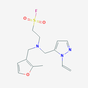 molecular formula C14H18FN3O3S B2845837 2-[(2-Ethenylpyrazol-3-yl)methyl-[(2-methylfuran-3-yl)methyl]amino]ethanesulfonyl fluoride CAS No. 2411199-85-2