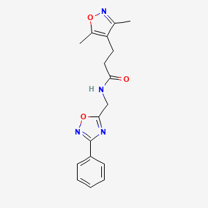 molecular formula C17H18N4O3 B2845844 3-(3,5-dimethylisoxazol-4-yl)-N-((3-phenyl-1,2,4-oxadiazol-5-yl)methyl)propanamide CAS No. 1235647-53-6