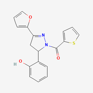 molecular formula C18H14N2O3S B2845848 (3-(呋喃-2-基)-5-(2-羟基苯基)-4,5-二氢-1H-吡唑-1-基)(噻吩-2-基)甲酮 CAS No. 921142-53-2