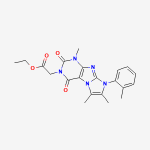 molecular formula C21H23N5O4 B2845855 ethyl 2-(1,6,7-trimethyl-2,4-dioxo-8-(o-tolyl)-1H-imidazo[2,1-f]purin-3(2H,4H,8H)-yl)acetate CAS No. 877644-54-7