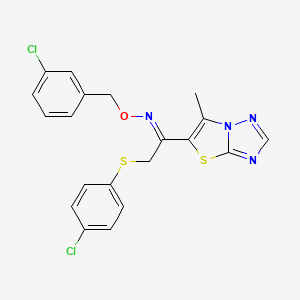 (E)-[(3-chlorophenyl)methoxy]({2-[(4-chlorophenyl)sulfanyl]-1-{6-methyl-[1,2,4]triazolo[3,2-b][1,3]thiazol-5-yl}ethylidene})amine
