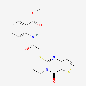 molecular formula C18H17N3O4S2 B2845886 methyl 2-[2-({3-ethyl-4-oxo-3H,4H-thieno[3,2-d]pyrimidin-2-yl}sulfanyl)acetamido]benzoate CAS No. 896793-58-1