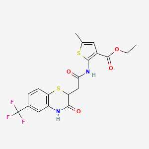 molecular formula C19H17F3N2O4S2 B2845895 ethyl 5-methyl-2-({[3-oxo-6-(trifluoromethyl)-3,4-dihydro-2H-1,4-benzothiazin-2-yl]acetyl}amino)thiophene-3-carboxylate CAS No. 857494-00-9