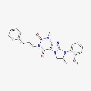 molecular formula C24H23N5O3 B2845898 8-(2-hydroxyphenyl)-1,7-dimethyl-3-(3-phenylpropyl)-1H-imidazo[2,1-f]purine-2,4(3H,8H)-dione CAS No. 938856-27-0