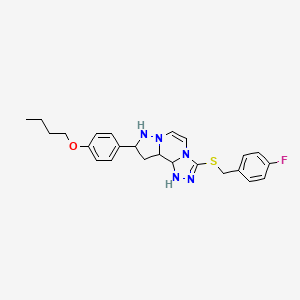 molecular formula C24H22FN5OS B2845909 11-(4-Butoxyphenyl)-5-{[(4-fluorophenyl)methyl]sulfanyl}-3,4,6,9,10-pentaazatricyclo[7.3.0.0^{2,6}]dodeca-1(12),2,4,7,10-pentaene CAS No. 1326908-85-3