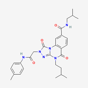 molecular formula C28H34N6O4 B2845923 N-isobutyl-4-(3-methylbutyl)-2-{2-[(4-methylphenyl)amino]-2-oxoethyl}-1,5-dioxo-1,2,4,5-tetrahydro[1,2,4]triazolo[4,3-a]quinazoline-8-carboxamide CAS No. 1223773-50-9