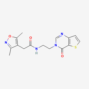 molecular formula C15H16N4O3S B2845930 2-(3,5-二甲基异噁唑-4-基)-N-(2-(4-氧代噻吩[3,2-d]嘧啶-3(4H)-基)乙基)乙酰胺 CAS No. 2034504-49-7