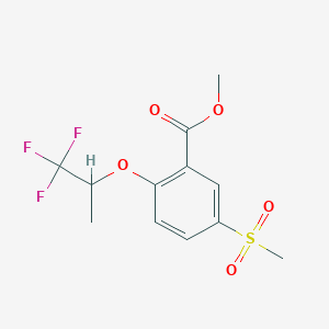 molecular formula C12H13F3O5S B2845937 5-Methylsulfonyl-2-(2,2,2-trifluoro-1-methylethoxy)benzoic acid methyl ester CAS No. 845617-19-8