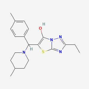 molecular formula C20H26N4OS B2845972 2-Ethyl-5-((4-methylpiperidin-1-yl)(p-tolyl)methyl)thiazolo[3,2-b][1,2,4]triazol-6-ol CAS No. 898361-91-6